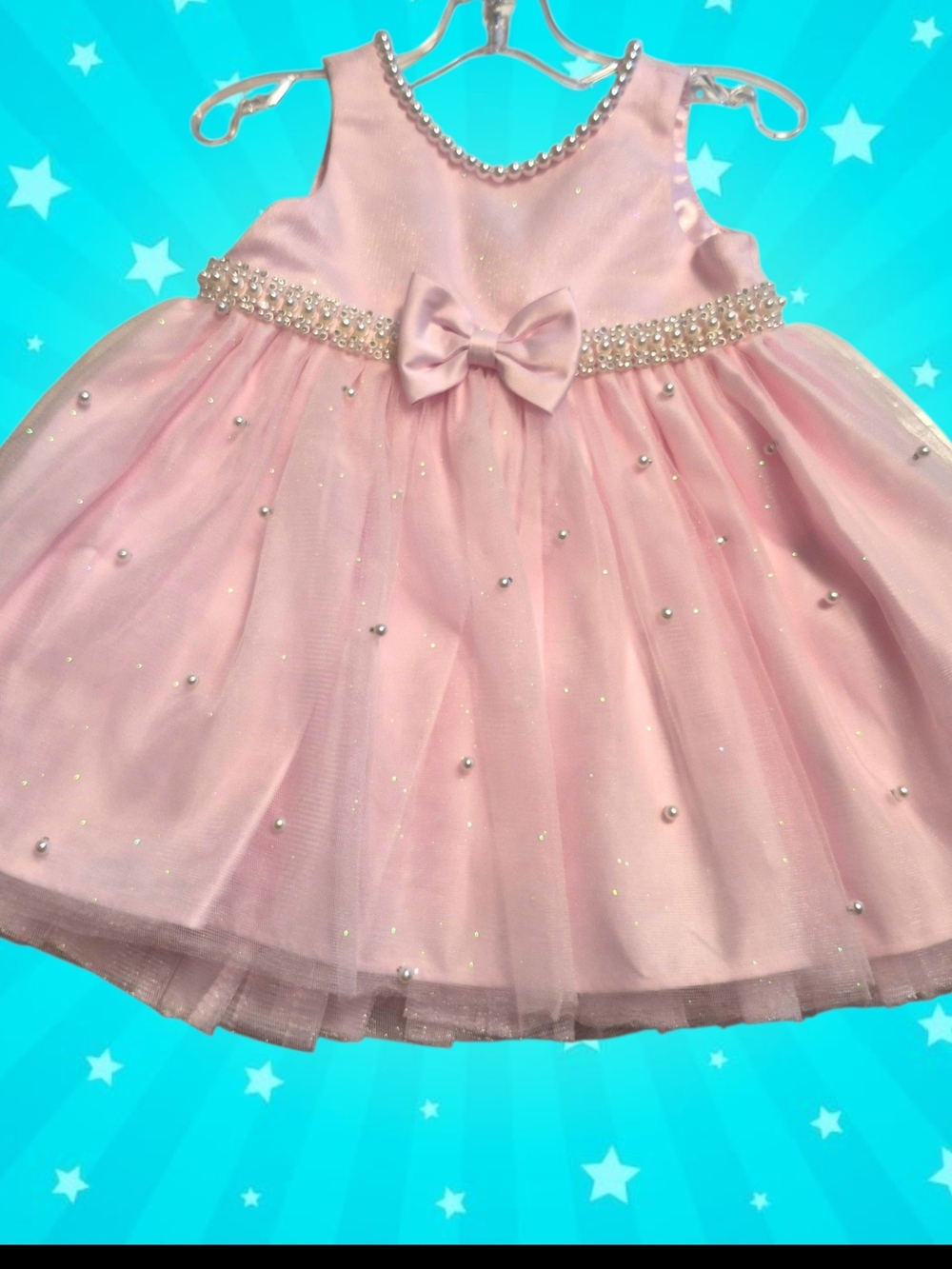 Pink Pearl-Embellished Tulle Party Dress for Girls